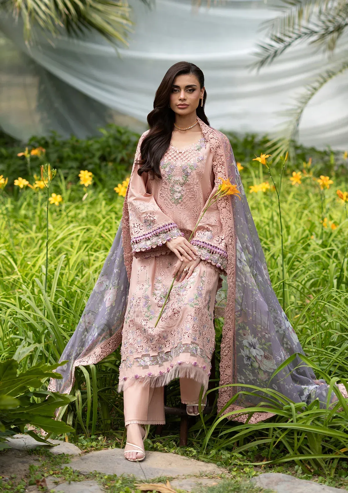 Elaf Luxury Lawn Vol 2 | 2026 || ELQ-6A BLUSHING ROSE 3